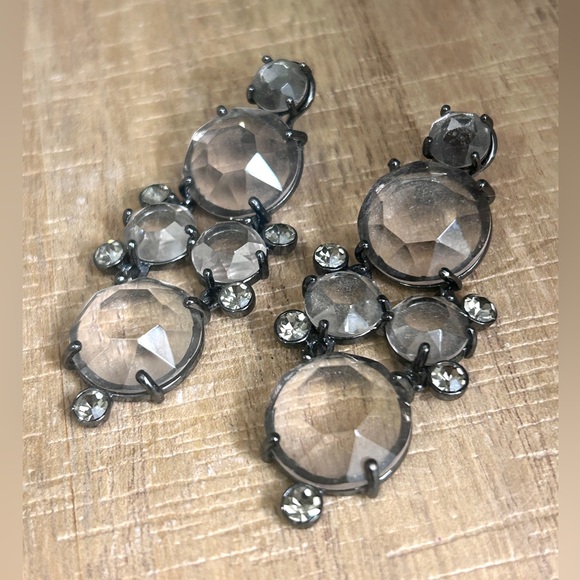 J.Crew Clear Crystal Chandelier Earrings | Smoky Gray Accents | Gunmetal - Picture 3 of 7